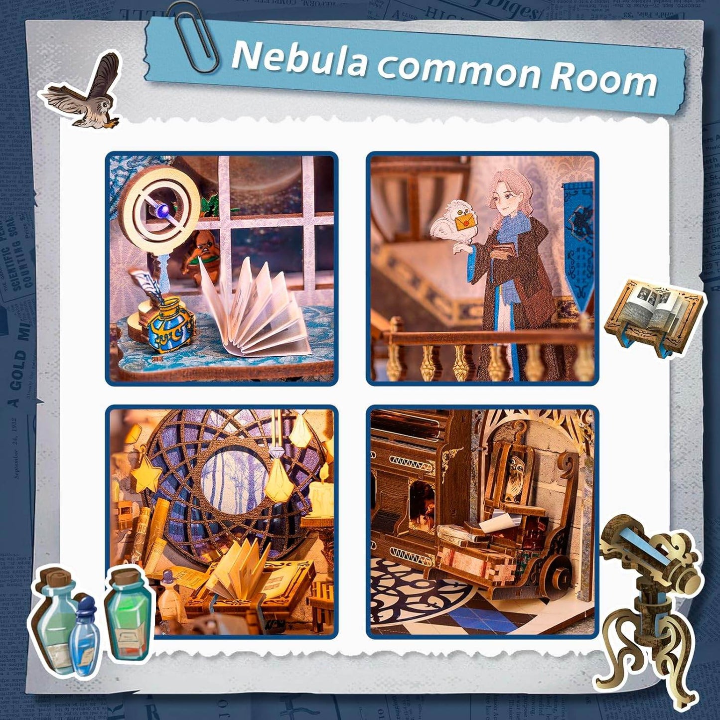 Book Nook Wizardi Miniature - Nebula Common Room Roombox Kit -