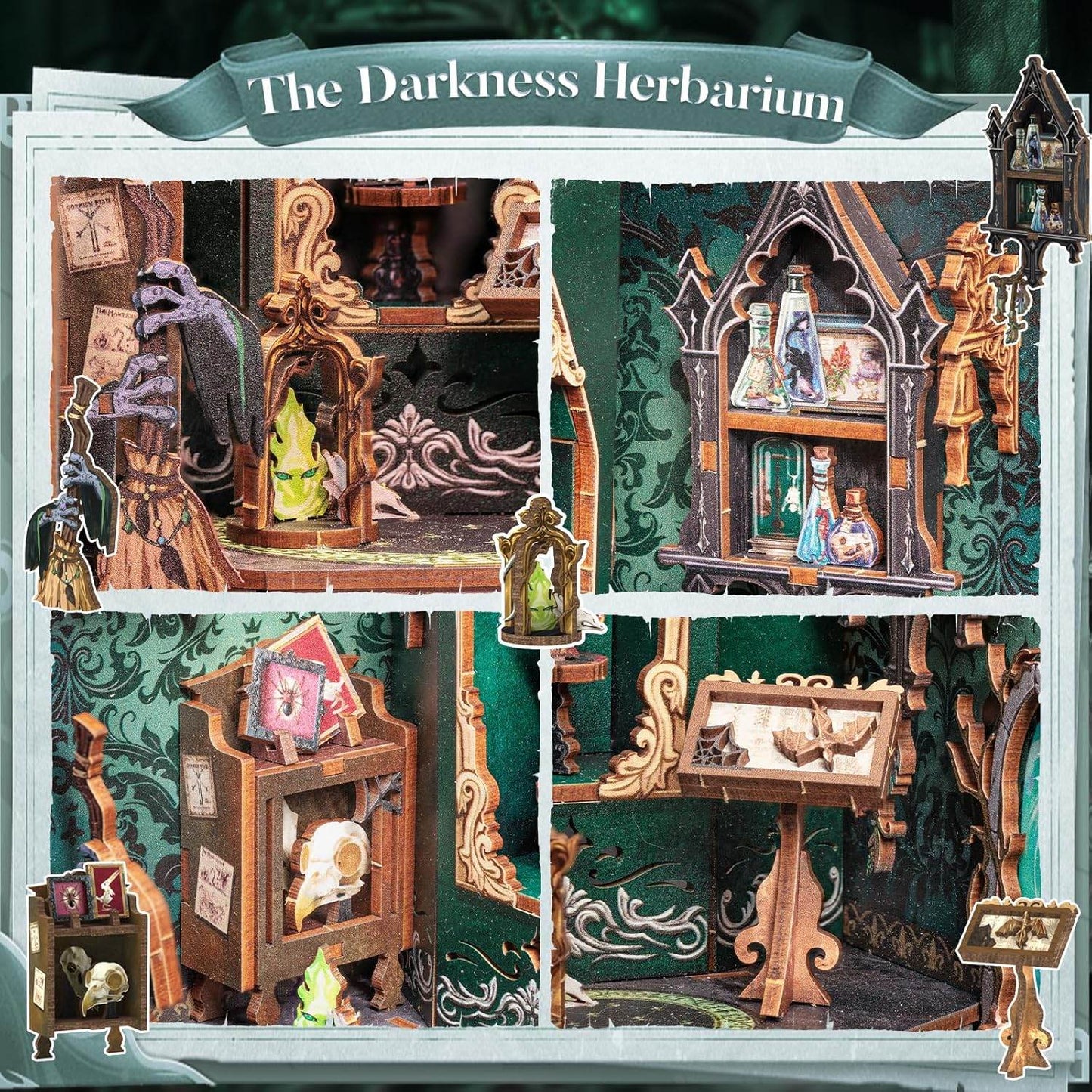 Book Nook Wizardi Miniature - The Darkness Herbarium Roombox Kit -