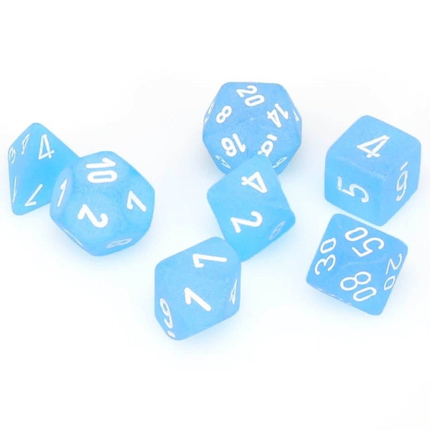 Frosted: Mini-Polyhedral Caribbean Blue/white 7-Die Set -