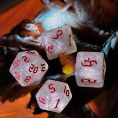 Glitter Party White Glitter Dice (Red font) 7-Dice Set -