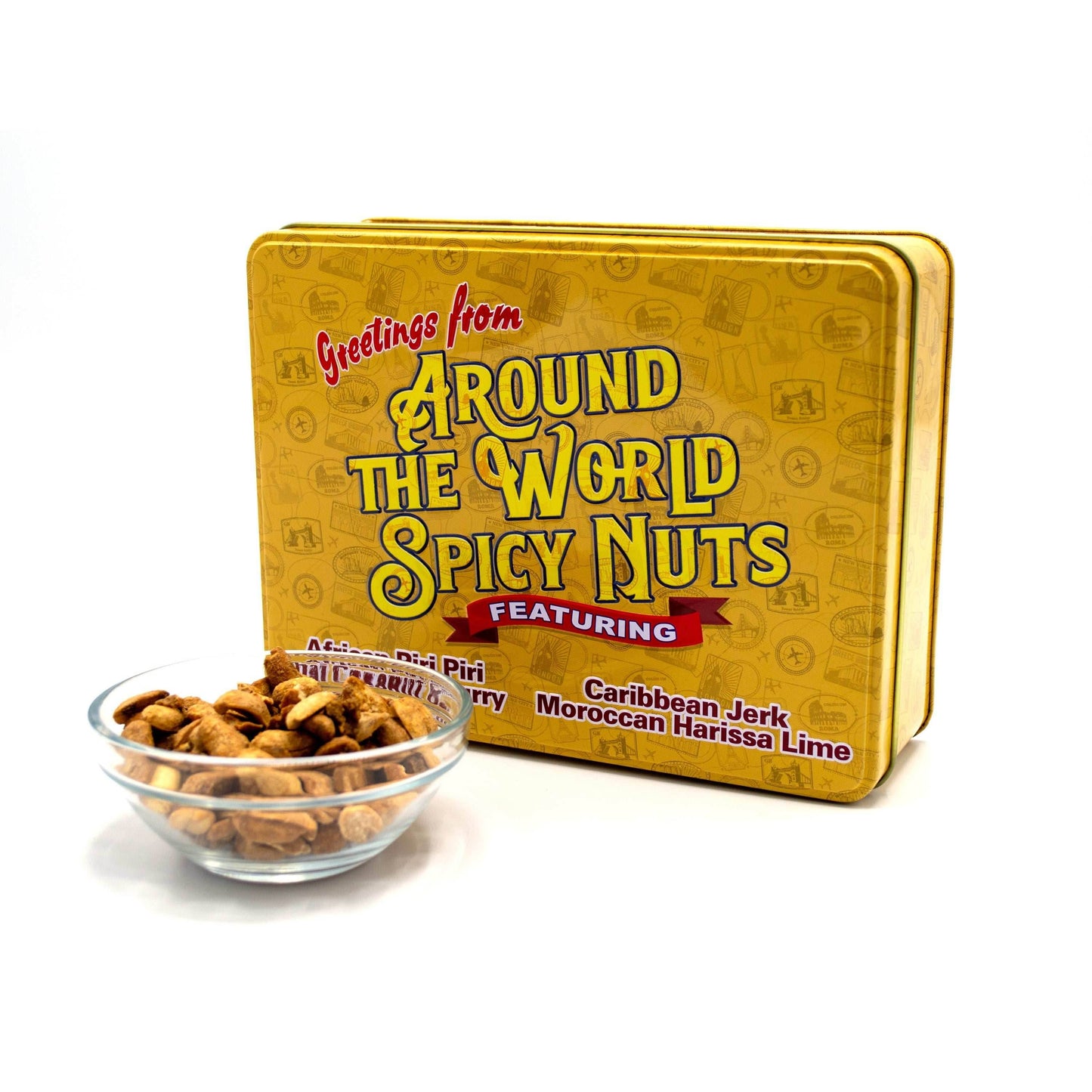 Around the World Spicy Nuts Sampler Tin – A Global Culinary Travel Adventure -