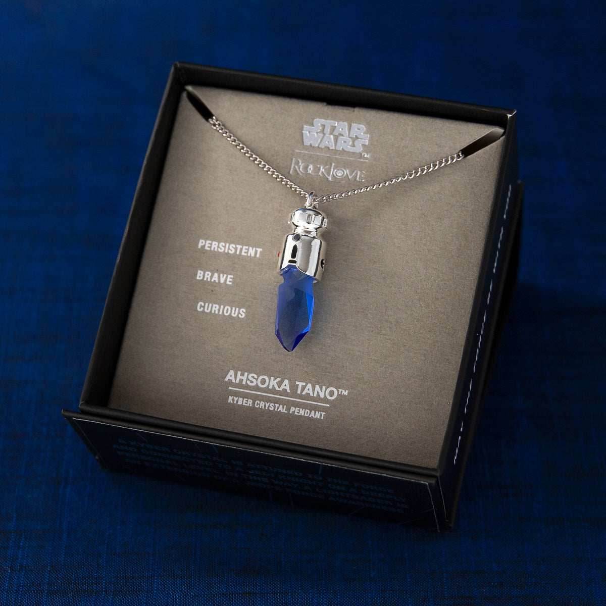 Star Wars X RockLove Padawan Ahsoka Tano Blue Kyber Crystal Necklace -