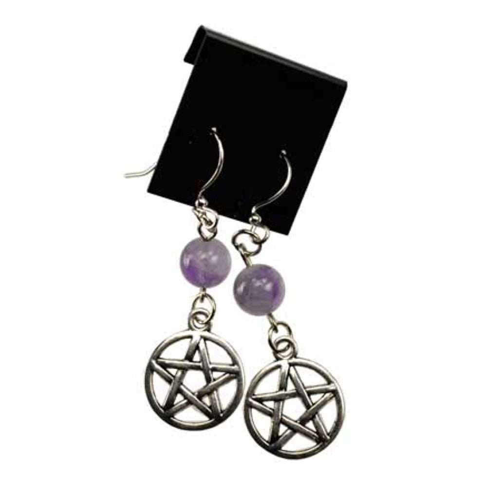 Amethyst Pentagram Earrings -