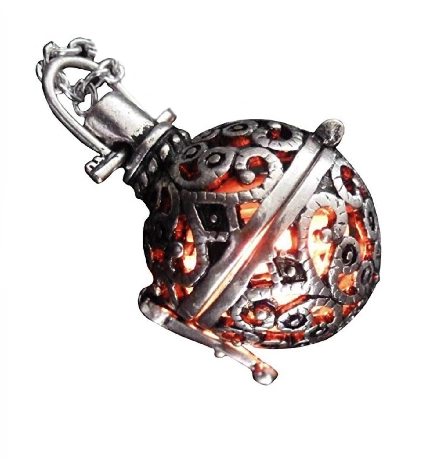 Steampunk fire necklace glow orb necklace - red