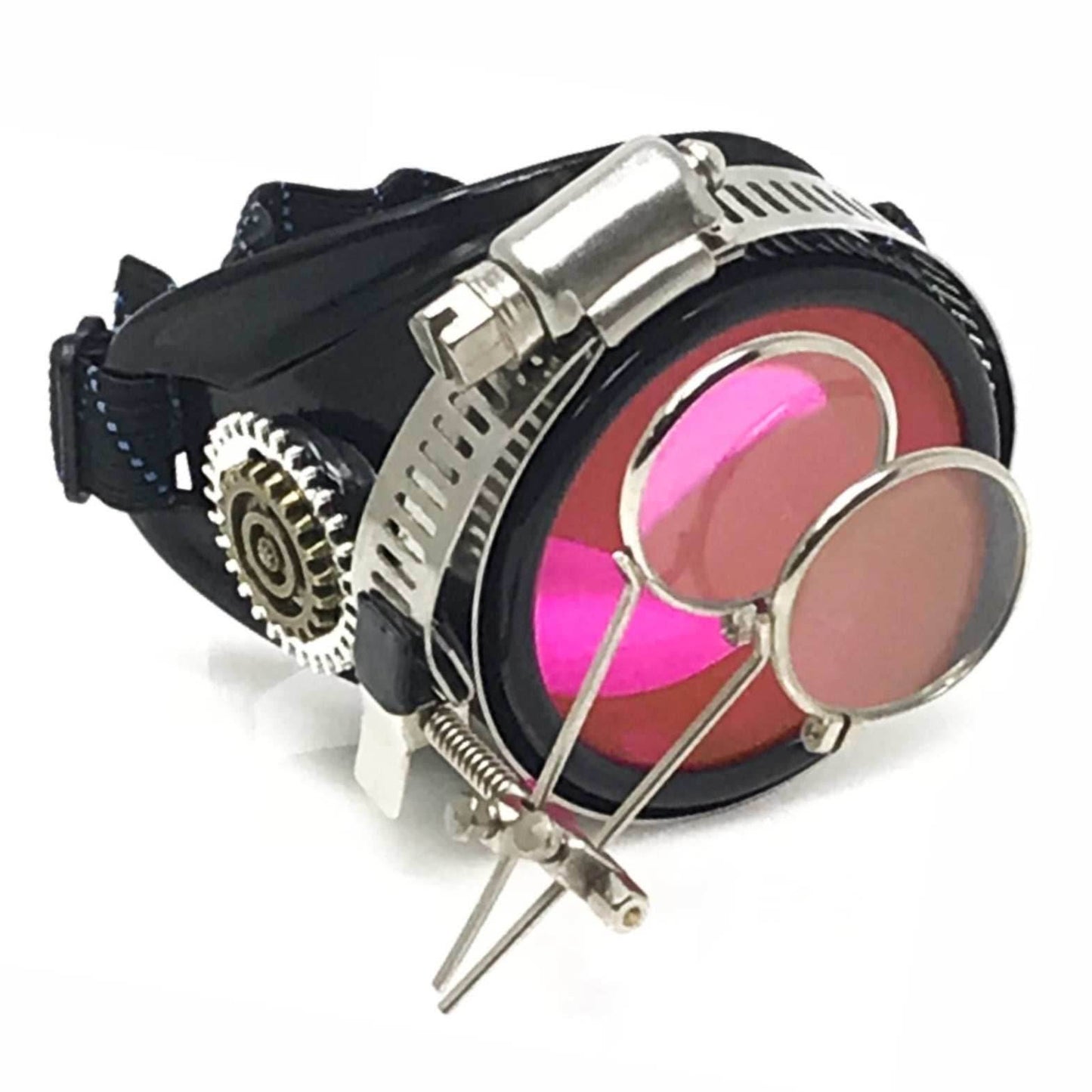 Pastel goth pirate eyepatch monocle Rave goggle with magnifying eye loupes - pink