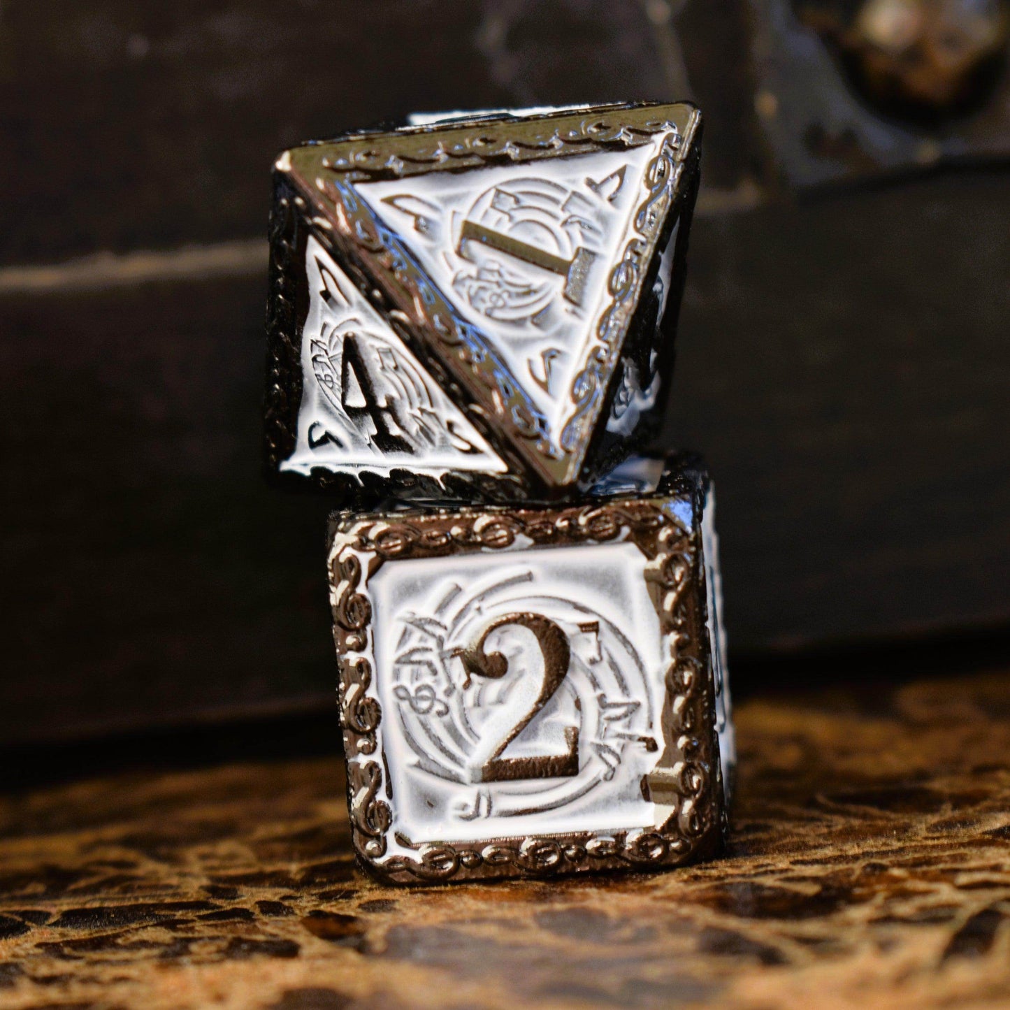 Ballad of the Bard Black and White Metal Dice Set -