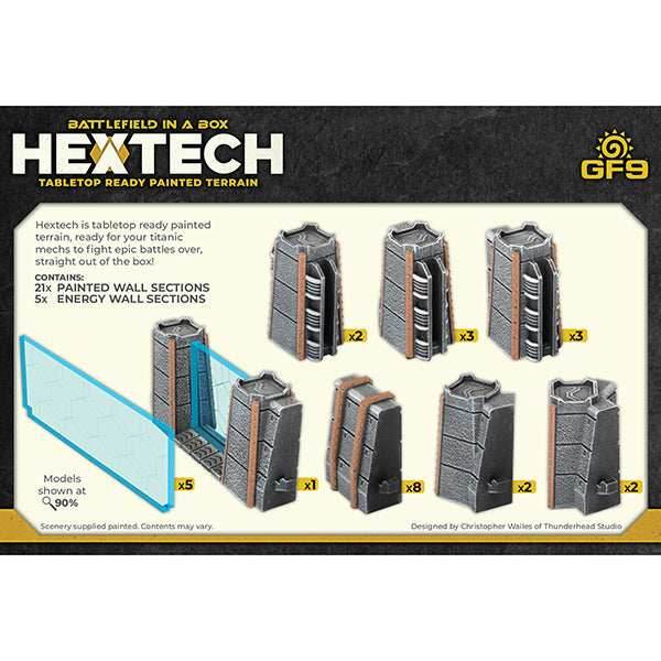 Battlefield in a Box: HexTech - Trinity City - Energy Walls (Grey/Blue) -