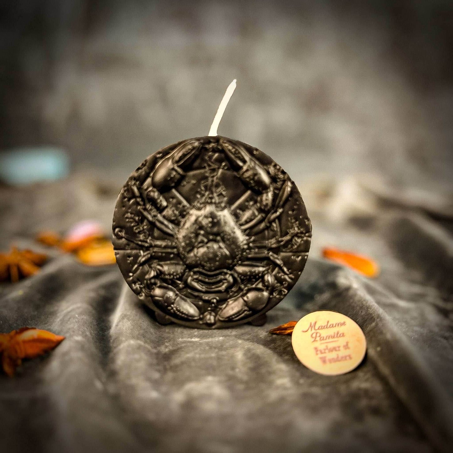 Beeswax Cancer Crab Zodiac Spell Candle - Black (Protection)