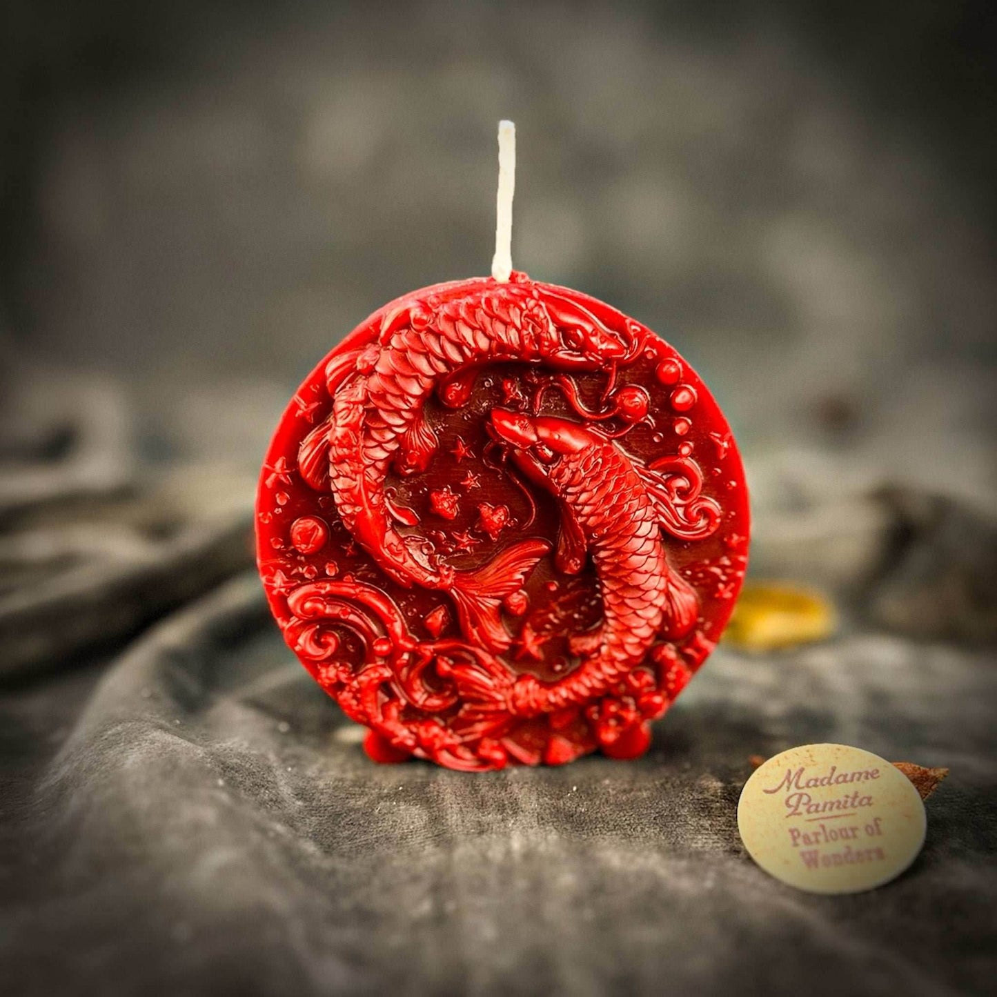 Beeswax Pisces Fish Zodiac Spell Candle - Red (Passion)