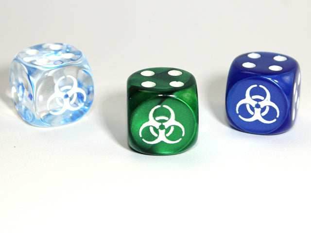 Biohazard d6 (Custom engraved) (Dice colors are filled at random) Pipped Dice 16mm -