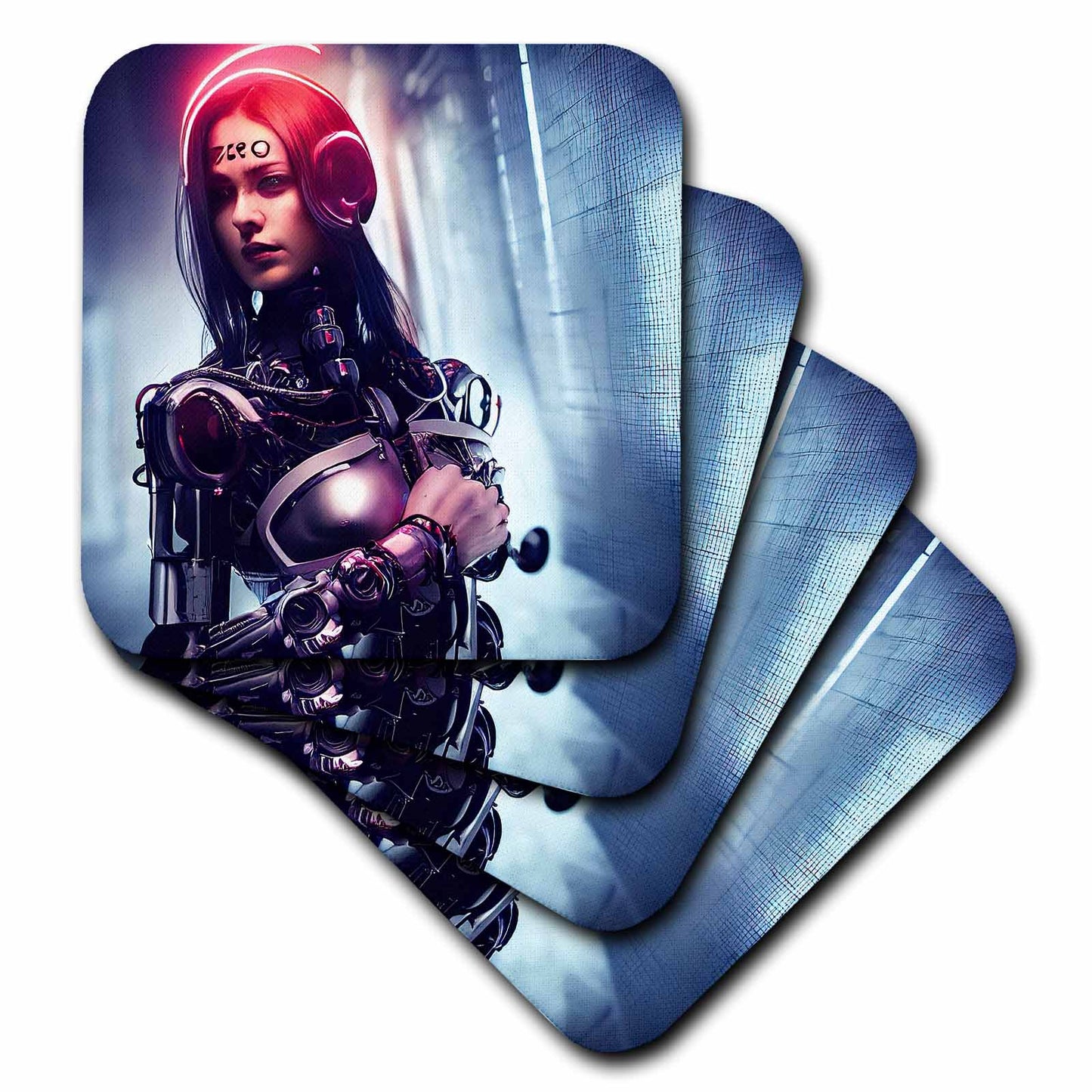 3dRose Fantasy Cyborg Cyberpunk Woman on The City Street at Night Coasters (cst-377045)