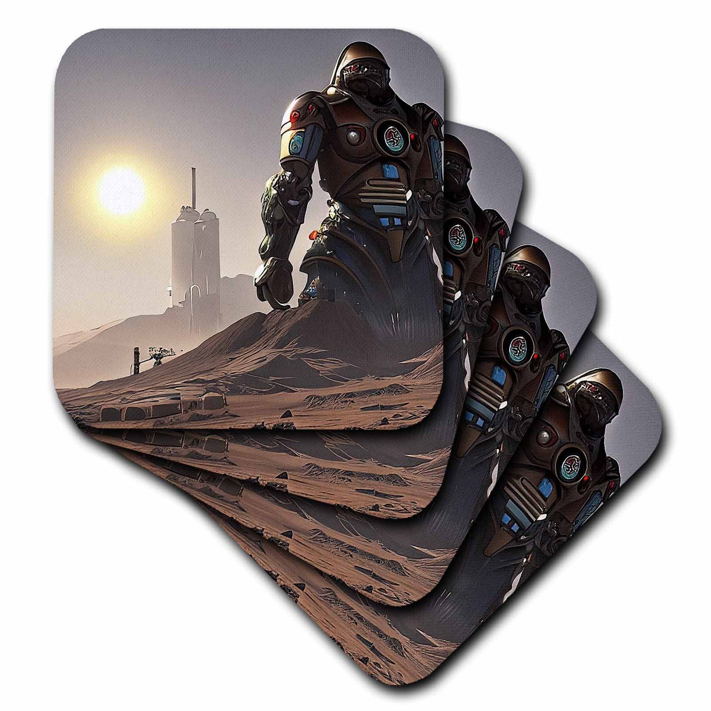 3dRose Huge Fantasy Industrial Robot on Mars in The Morning Digital Art Gift - Coasters (cst-377065)