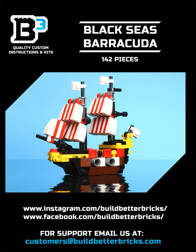 Custom Mini Black Seas Barracuda with Captain Brickbeard Minifigure -