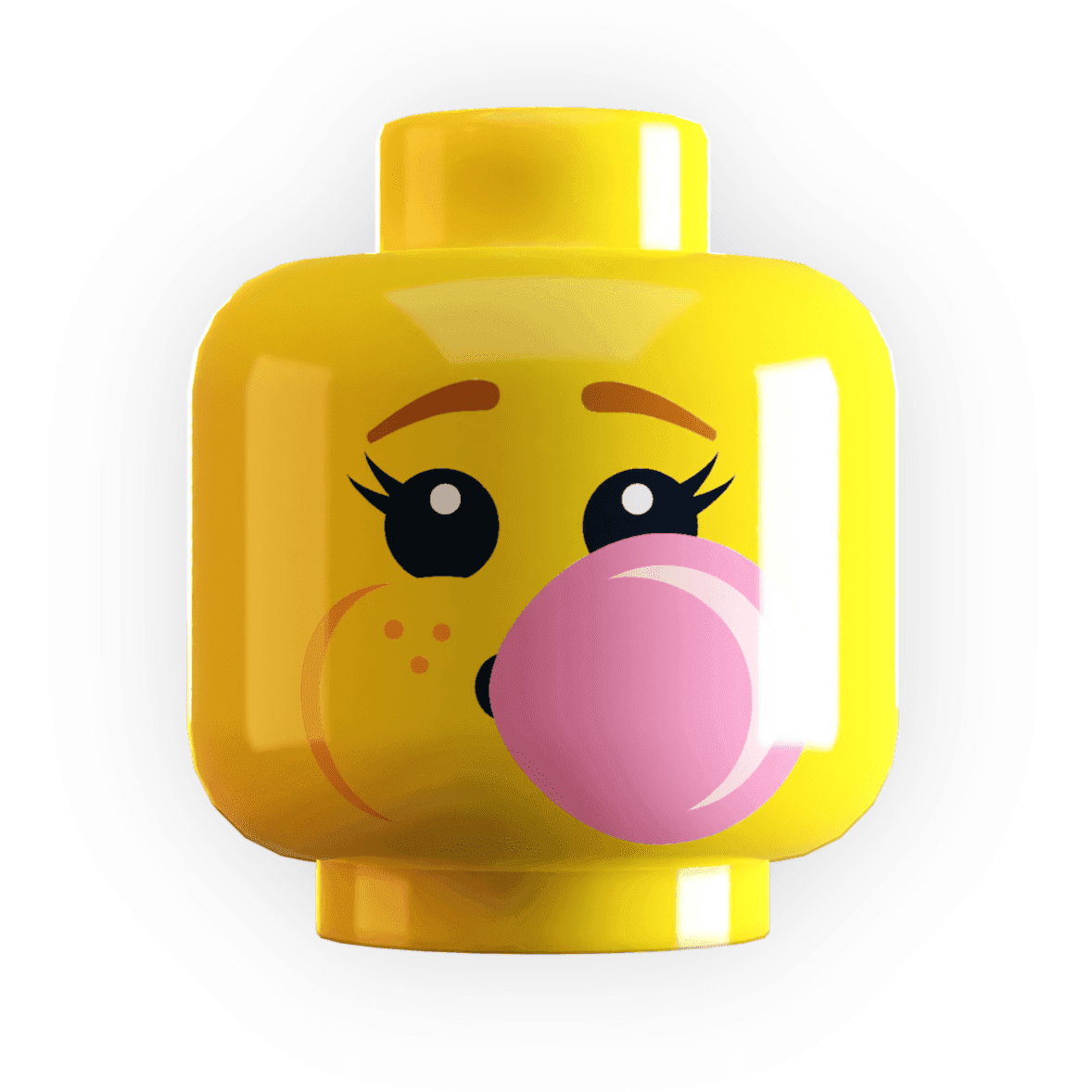 Girl Blowing Bubble Gum Minifig Head made using LEGO parts - B3 Customs - Classic Yellow Flesh