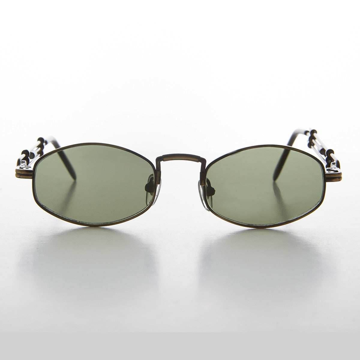 Polygon Spectacle Steampunk Vintage Sunglass - Deryn - Black / Green Lens