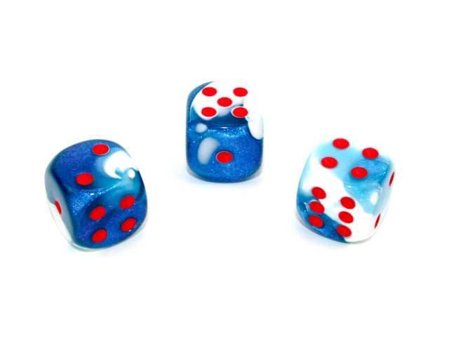 Gemini® 16mm w/pips Astral Blue-White/red d6 (sold per die) -