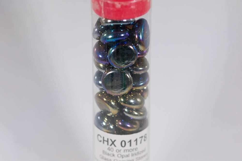 40+ Black Opal Iridized Glass Gaming Stones Counters -