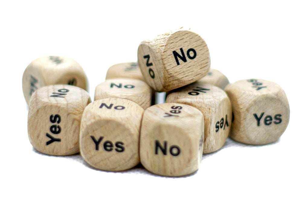 10-Pack Yes/No Dice Wooden 16mm d6 w/Black Rounded Corners - Wood Dice -