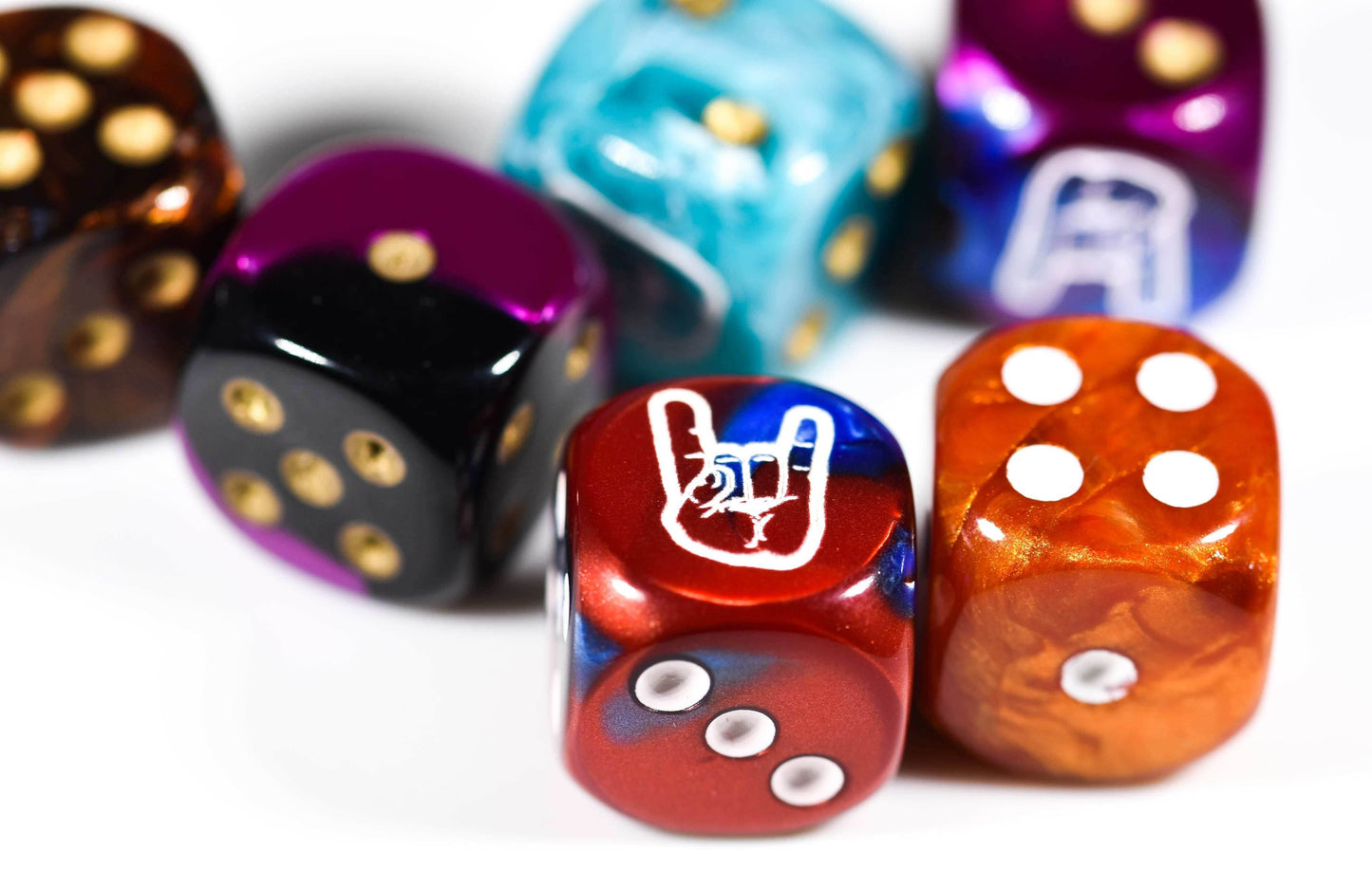 Horns d6 Custom Pipped Dice | Rock & Roll Dice Head Banging Dice! -