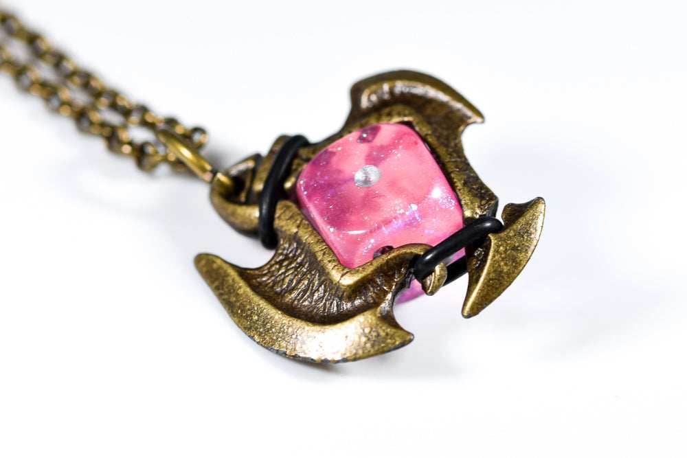 Pendant 12mm d6 Axe Blade w/ Old Brass Finish -