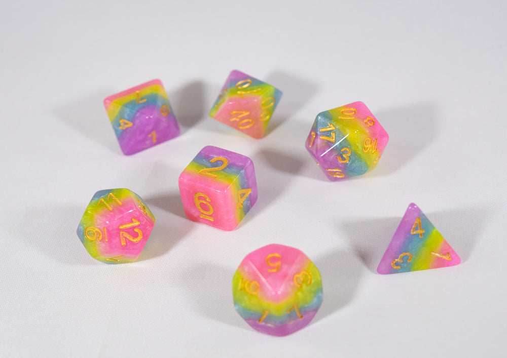 Opaque Festive Easter Purple Blue Poly Dice Set with Gold (7) RPG DnD HdDice -