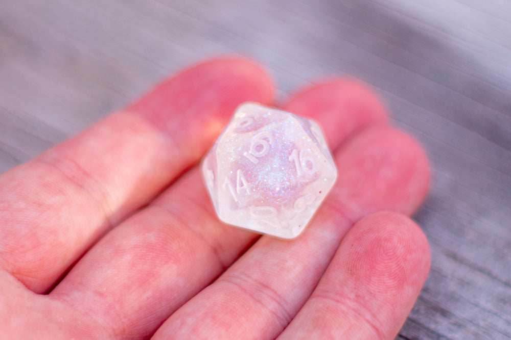 The Time Walker | Clear Glitter Single d20 w/No-Ink DYI Die -