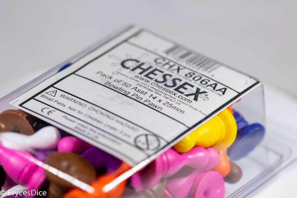 Pack of 50 Asst 14 x 25mm Bowling Pin Pawn CHX806 -