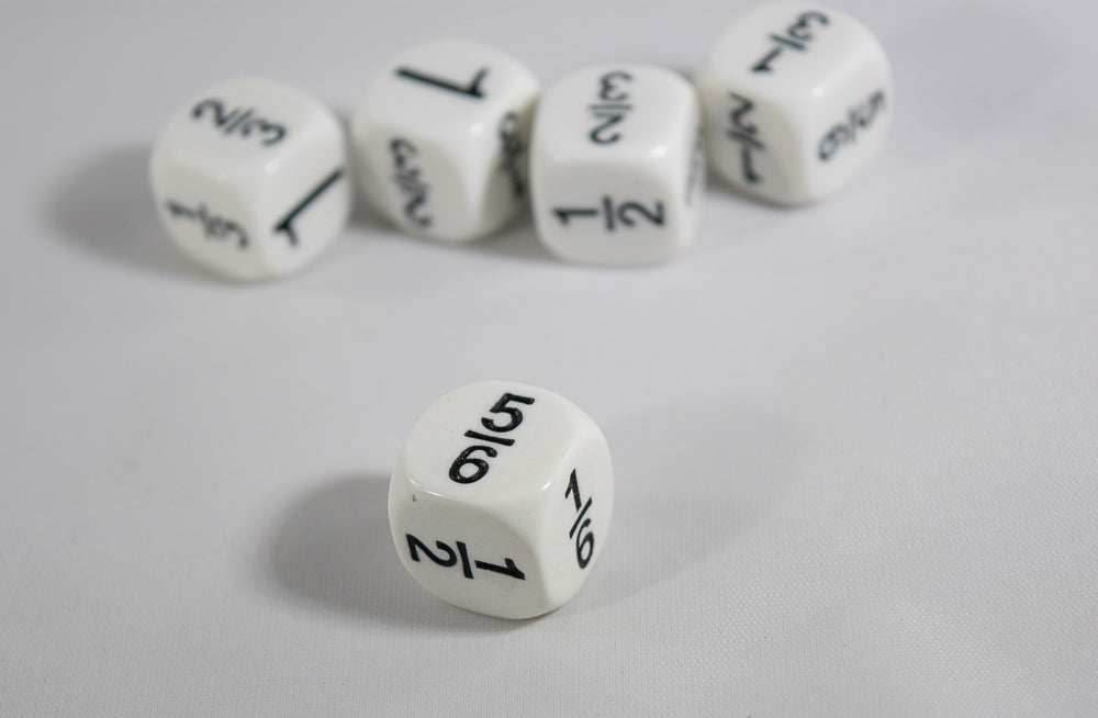 Math Fractions Dice Kids Math Dice Game 1, 1/2, 1/3, 2/3, 5/6, 1/6 -