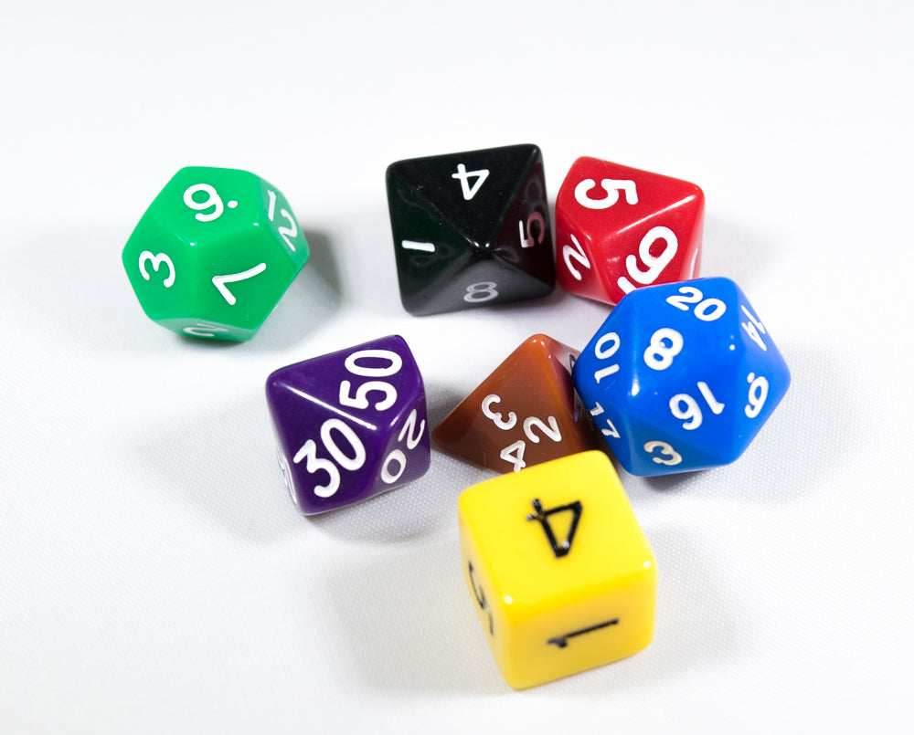 Rainbow Opaque 7 Die Set Polyhedral Dice by BrycesDice RPG Magic D&D Unique -