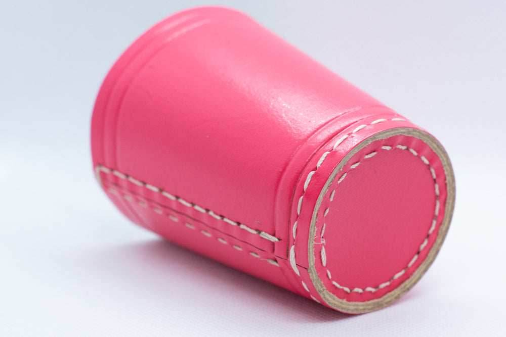 Handmade Leather Dice Cup (Pink) No Lining white thread Simple -