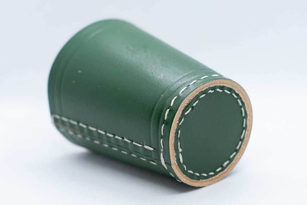 Handmade Leather Dice Cup (Green) No Lining white thread Simple -