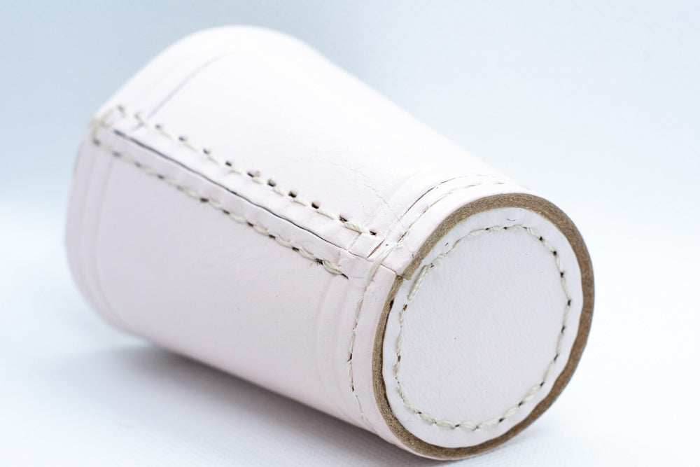 Handmade Leather Dice Cup (White) No Lining white thread Simple -