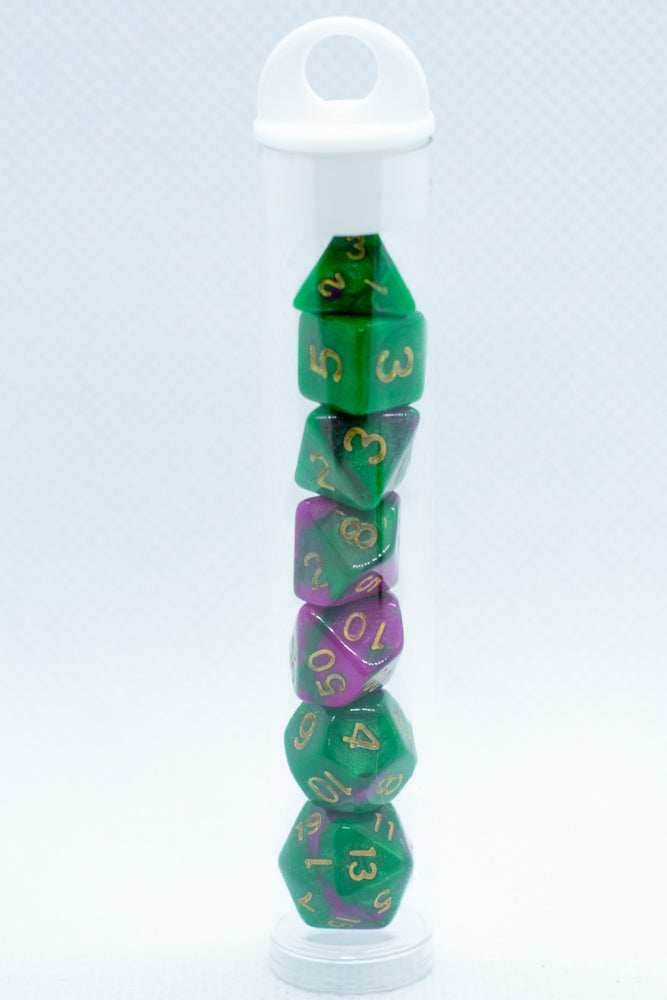 Wizard Jungle Mini Two Tone Polyhedral RPG Dice Set Small D4-D20 in Tube -