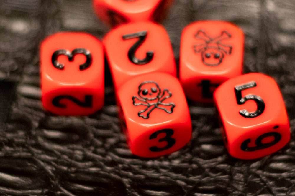 Red Pirate D6 Dice Numbered with Skull and Cross Bones (sold per die) -