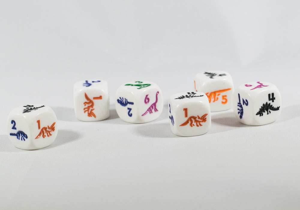 White Dice with Dinosaurs 6 Sided Bunco RPG D6 16mm Roll Kids School -