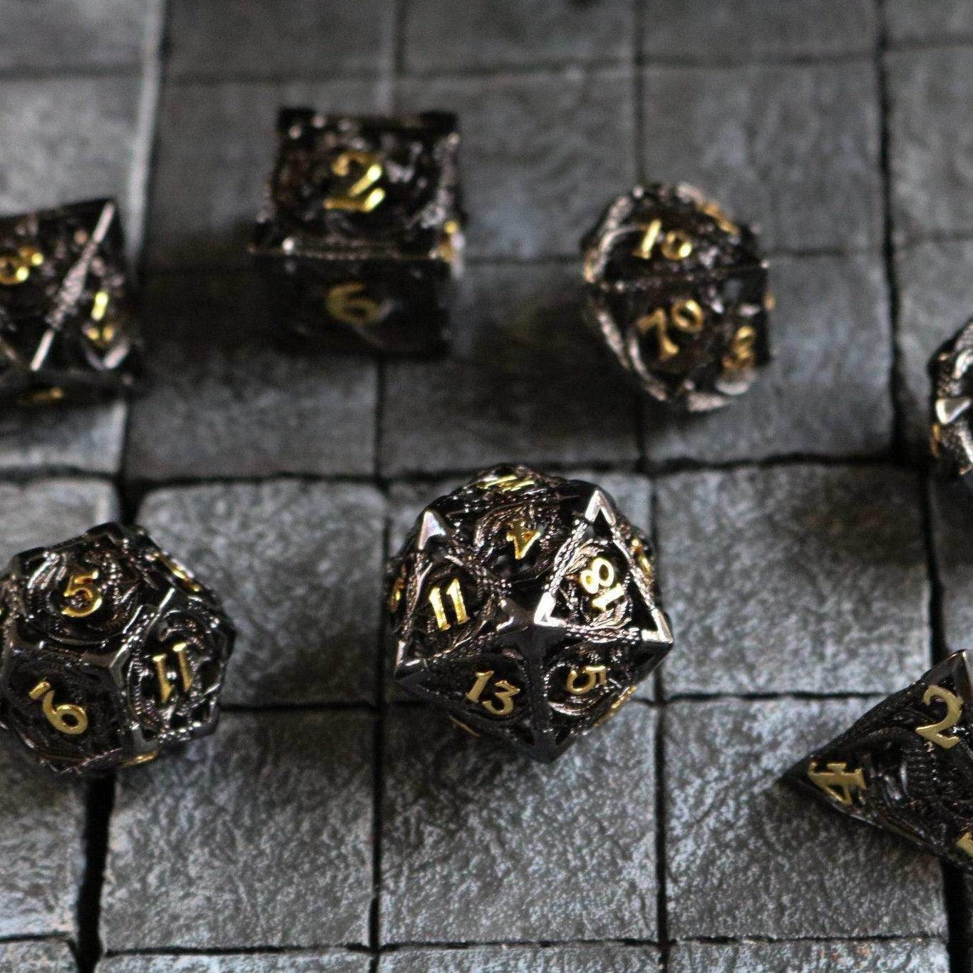 Dragon Hollow Black/Gold Metal DND Dice Set - Only 1 D20