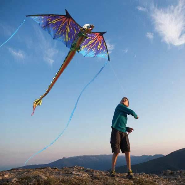 76 Inch (6 Foot) Wingspan 3-D Nylon Blue Dragon Kite -