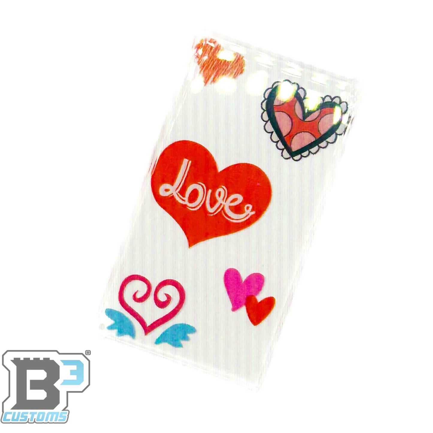 Love Hearts Valentine's Day 4x6 Glass Window made with LEGO part - B3 Customs -