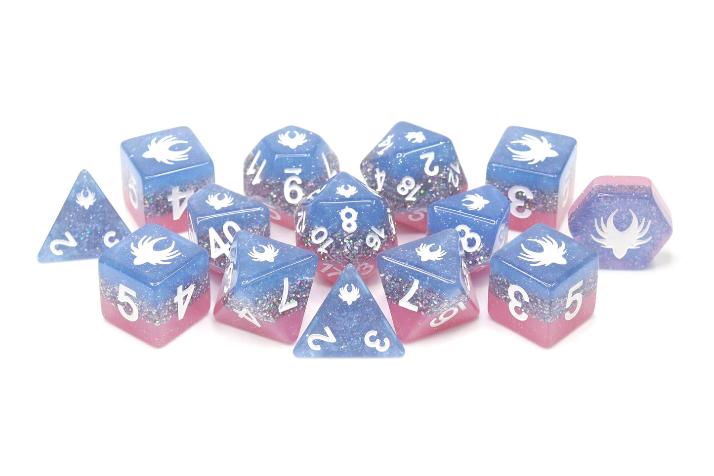 Elemental Glimmer - 14 Piece DnD Dice Set | Acrylic RPG Gaming Dice -