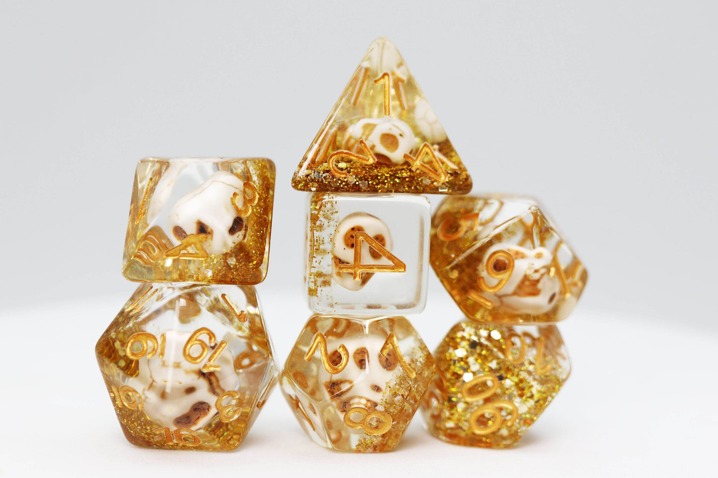 Skull and Gold Glitter RPG Dice Set -