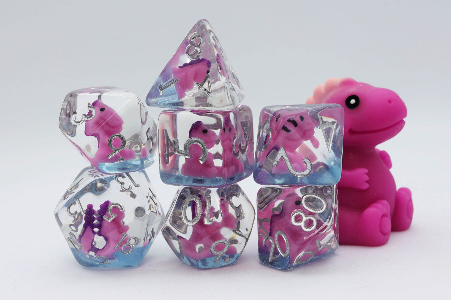 Pink T-Rex RPG Dice Set -
