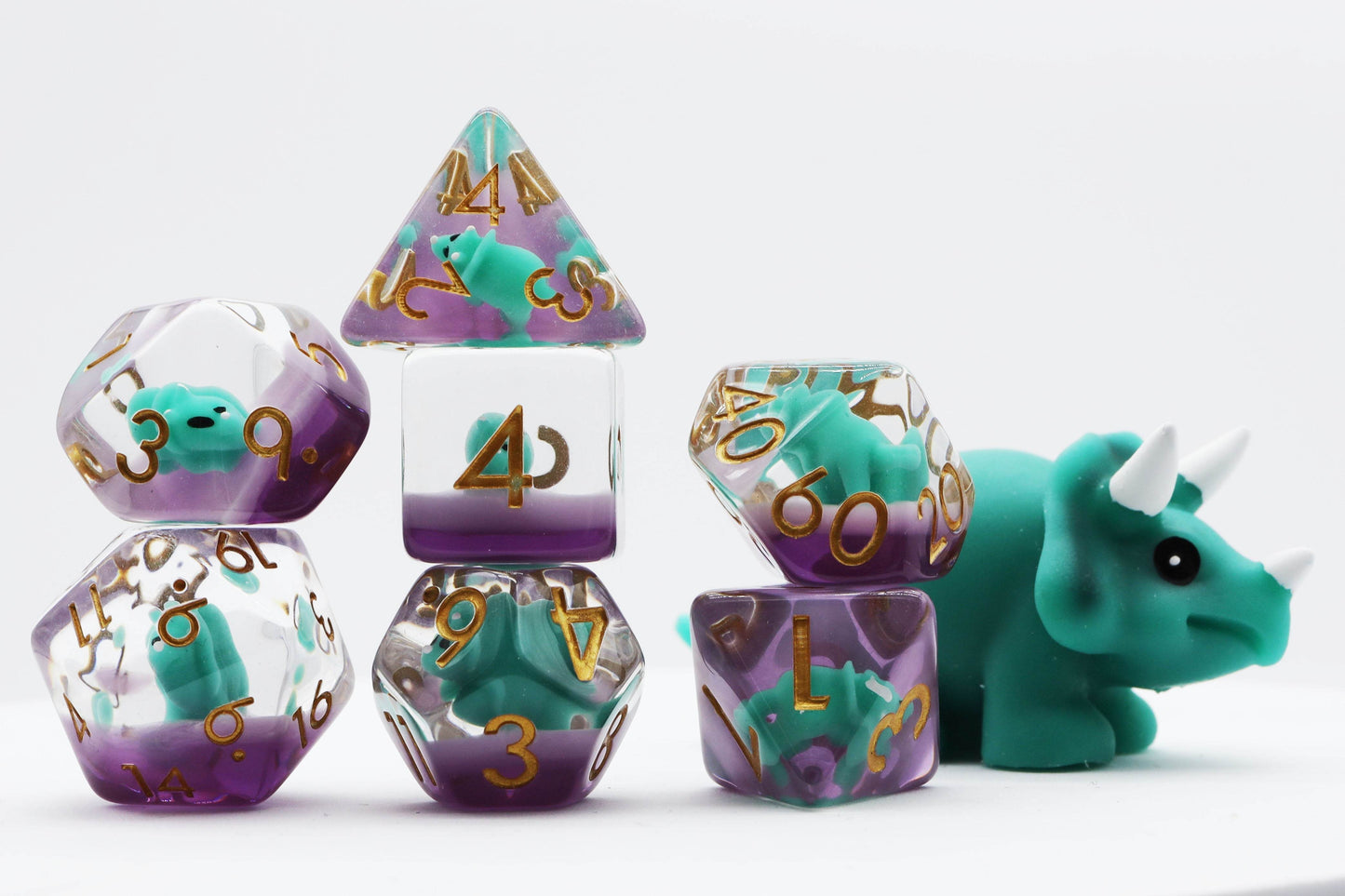 Green Triceratops RPG Dice Set -