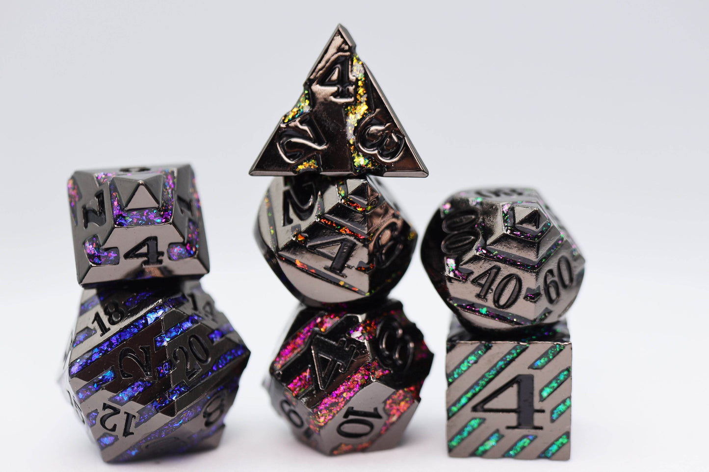 Into the Mines: Black with Rainbow Mica - Metal RPG Dice Set -