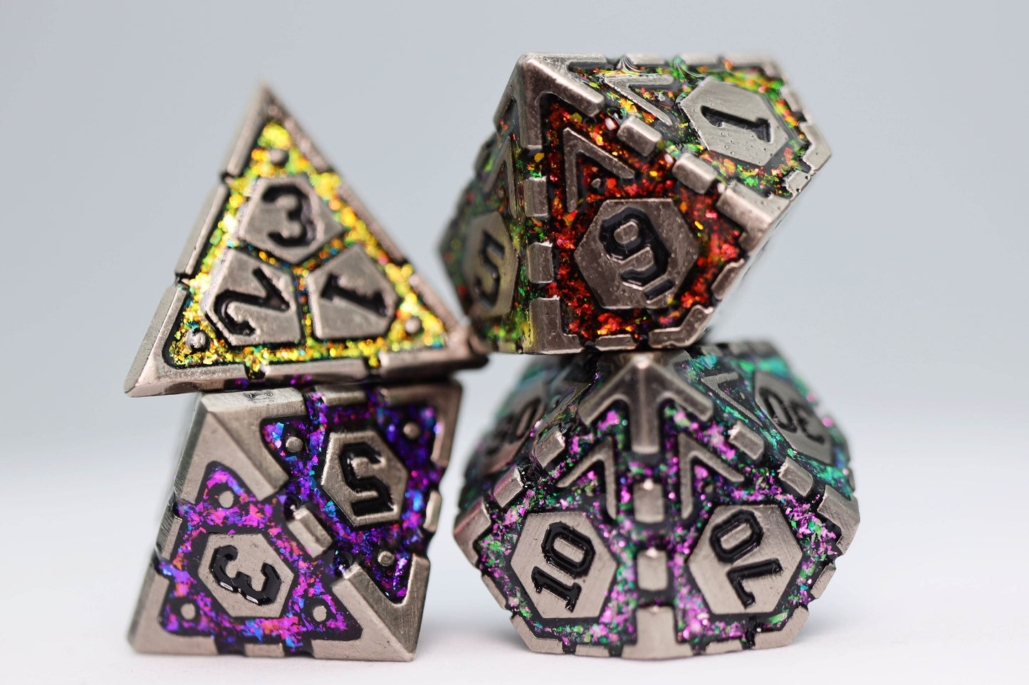 Ornate Rainbow Frame - Metal RPG Dice Set -