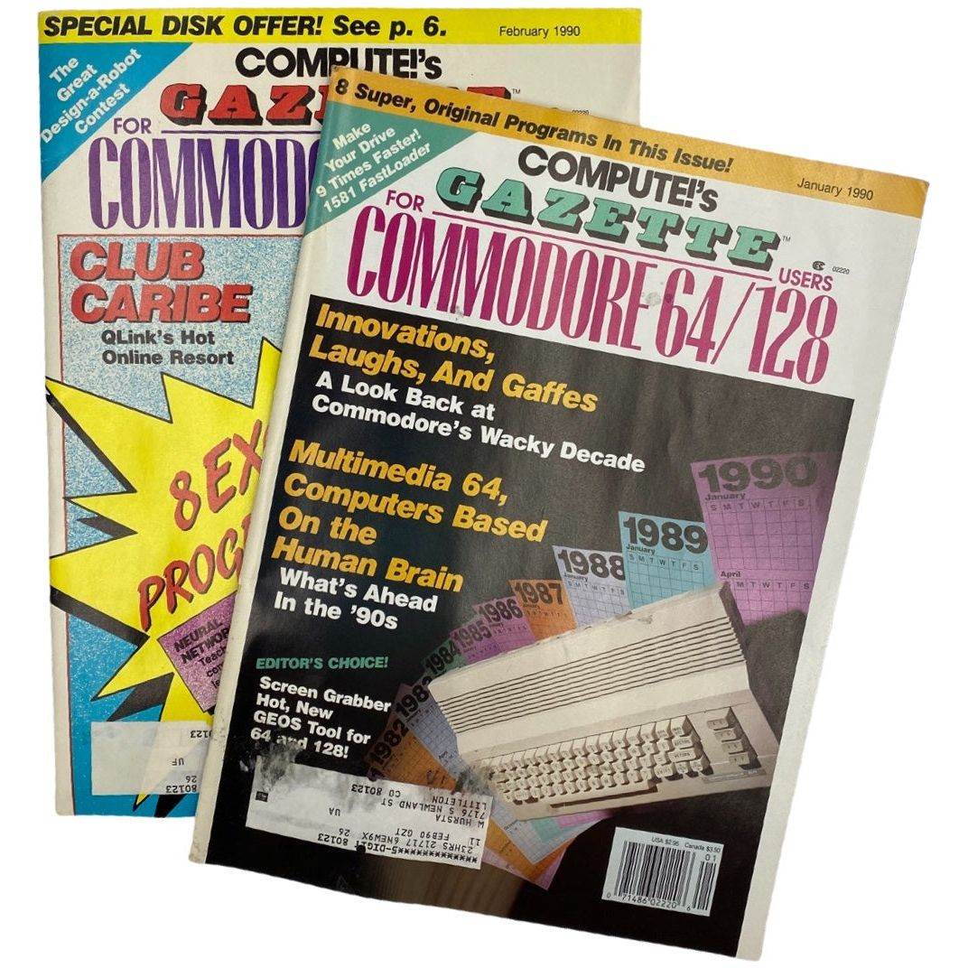 Compute's Gazette 1990 Back Issue(s) C64 C128 VIC-20 Commodore 64 Magazine - 2 Issues (January 1990 - February 1990)