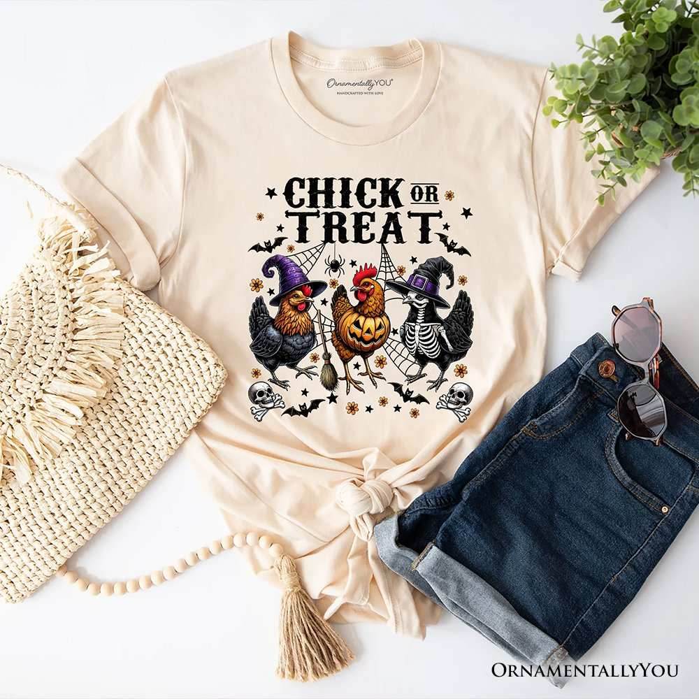 Chick or Treat Chicken T-Shirt, Funny Farmhouse Halloween Tee - Natural / XS