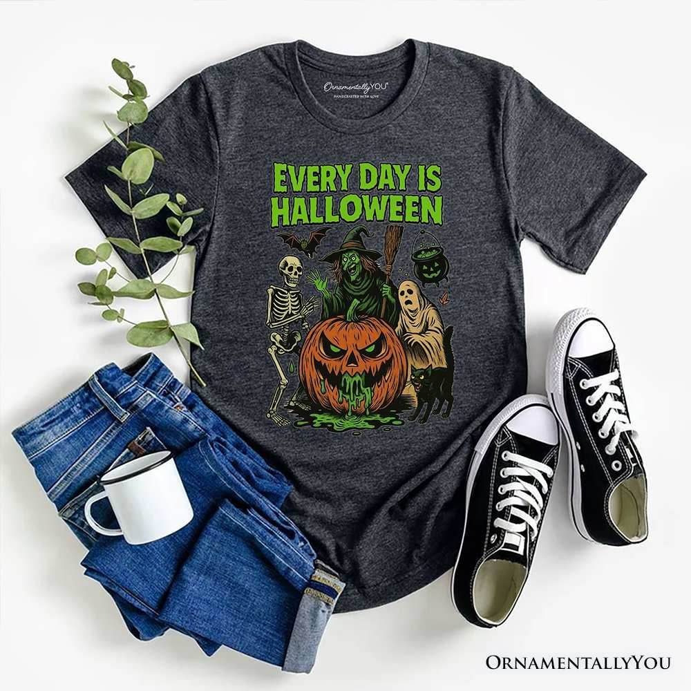 Every Day Is Halloween T-Shirt, Vintage Pumpkin Witch Spooky Tee for Eternal Spook Enthusiasts - Gray / XS