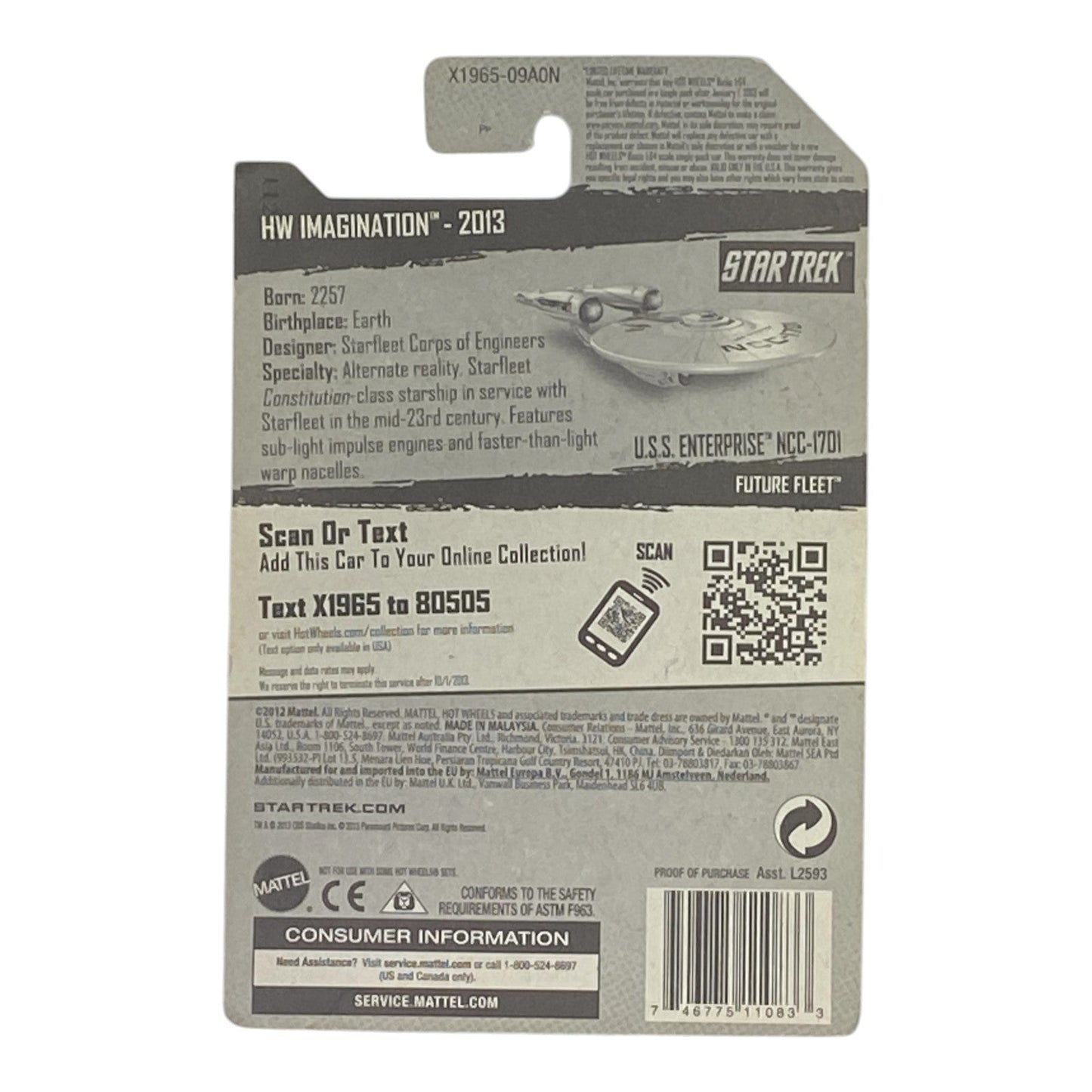 Hot Wheels U.S.S. Enterprise NCC-1701 - HW Imagination Series (Package Wear)