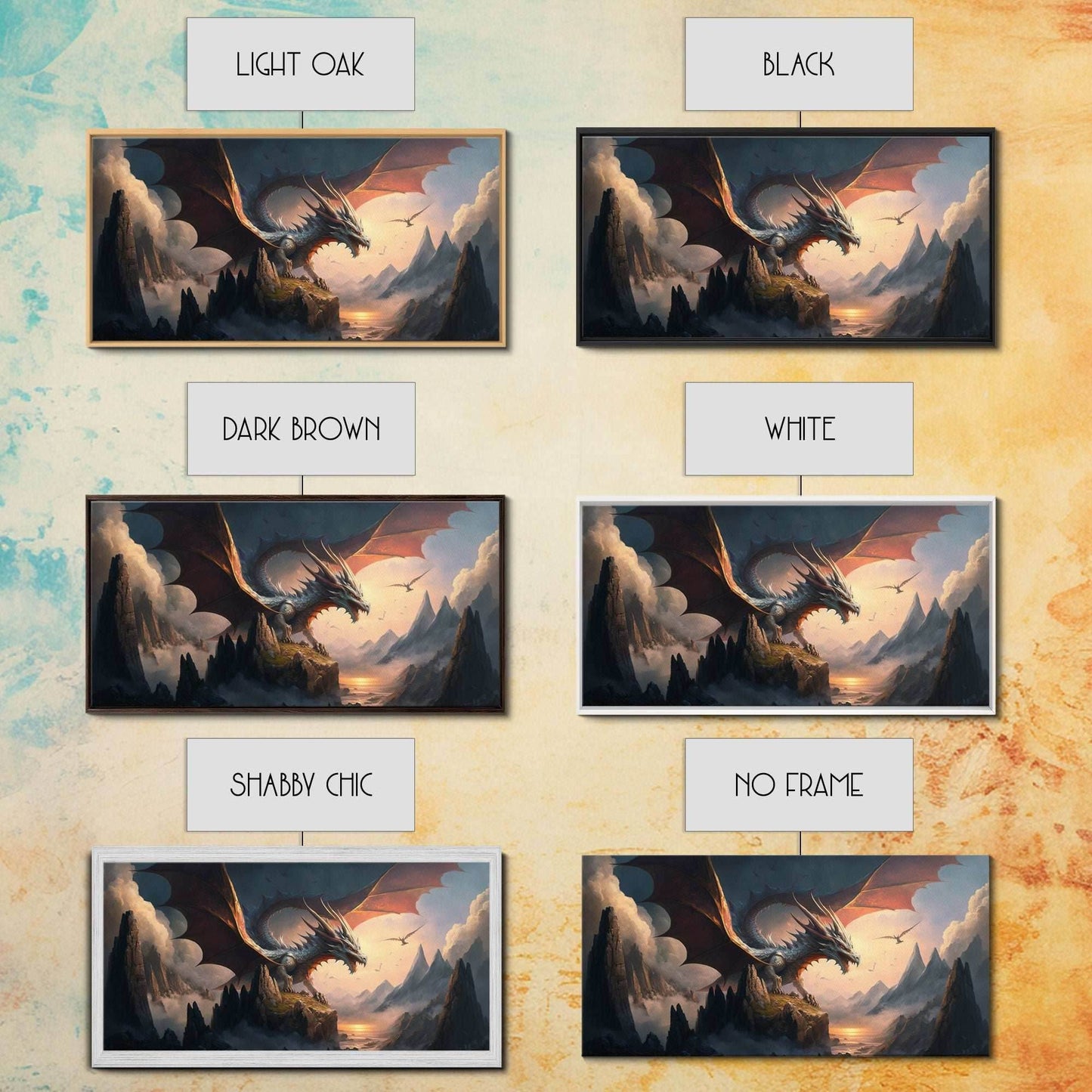 White Dragon on a Mountain Top, Fantasy Art, Framed Canvas Print, Medieval Fantasy Art, Fire breathing dragons - 10x20 Inches / Gallery Wrap Canvas - Ready To Hang