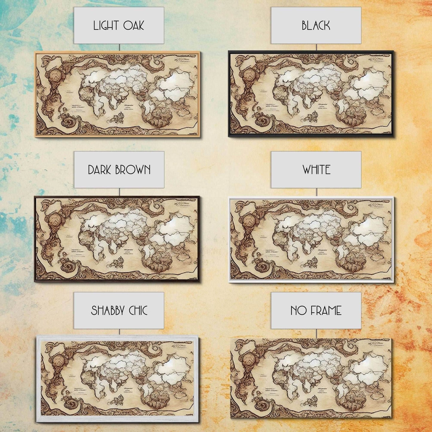 Abstract fantasy world map, canvas print, middle earth style, wall art for nerds like me - 10x20 Inches / Gallery Wrap Canvas - Ready To Hang